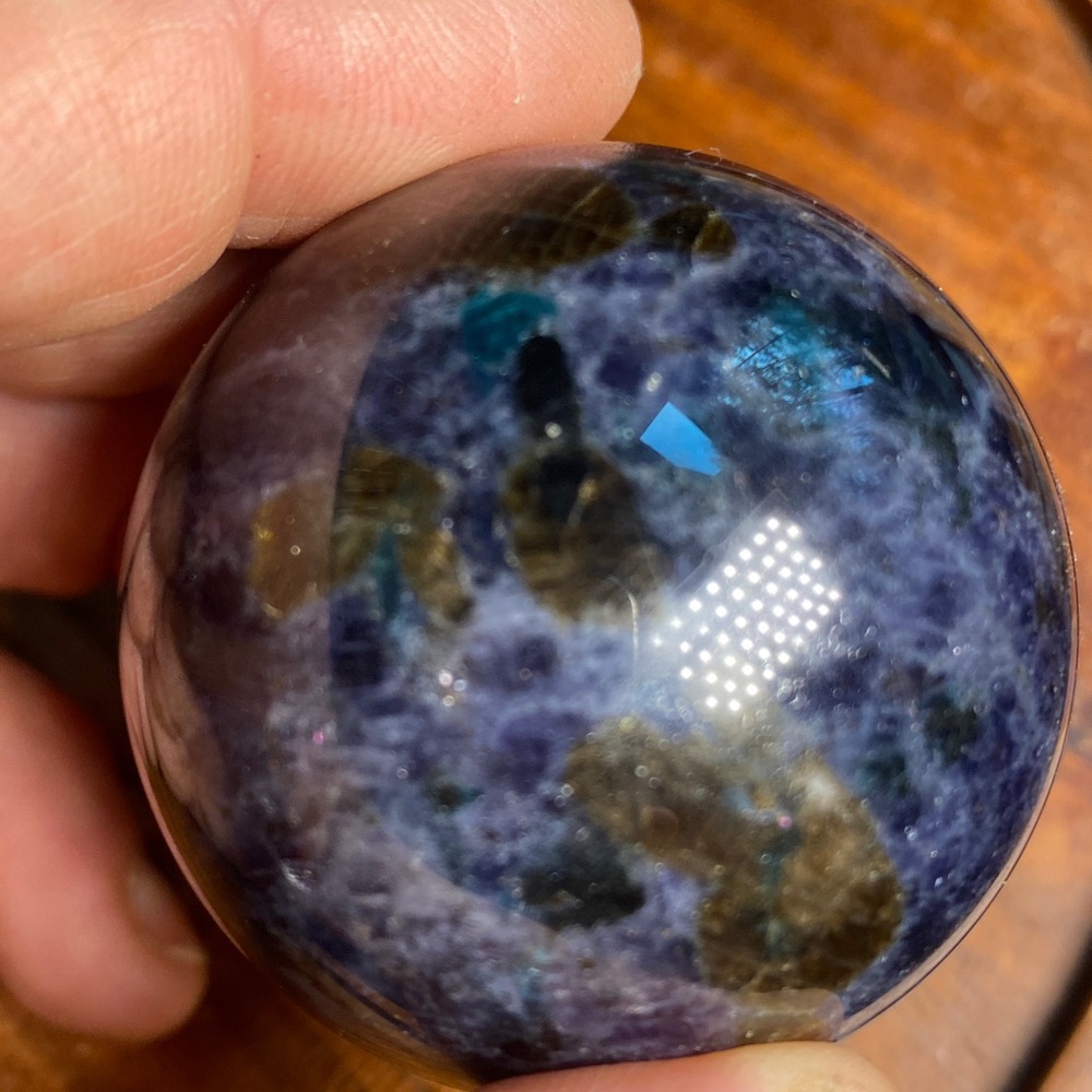 Blue Iolite with Emerald Stone Sphere - Picture 4 of 5